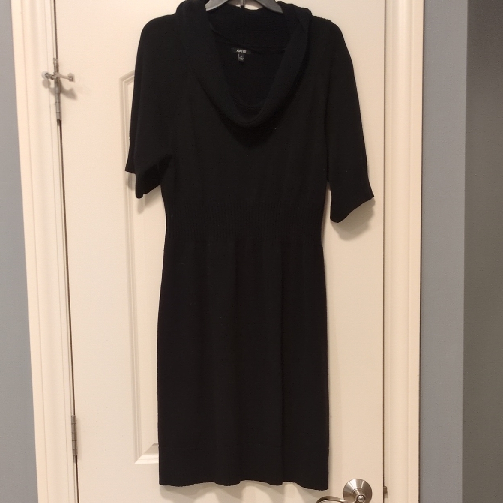 Black Sweater Dress‎ With Cowl Neck And Defined Waist